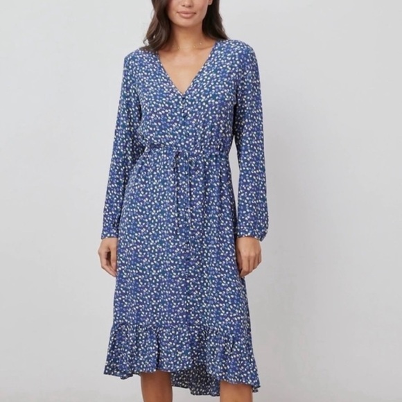 Jade Long Sleeve Midi Dress in Navy Ditsy Floral​ - Picture 1 of 11